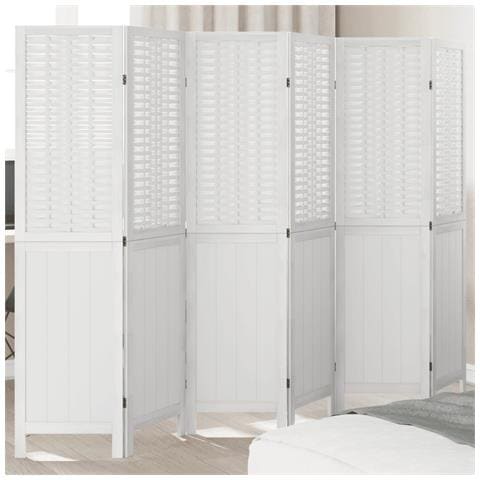 Divisorio Ambienti 6pannelli Bianco Legno Massello Di Paulownia - Foto 1