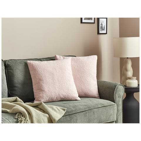 Set Di 2 Cuscini Leuzea Bouclé 45 X 45 Cm Tinta Unita Rosa Pastello - Foto 1