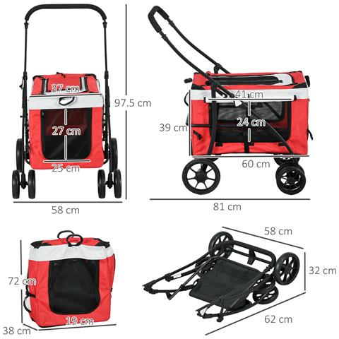 Passeggino Per Cani Taglia Piccola E Mini Con 2 Guinzagli E Custodia Portaoggetti, 81x58x97.5 Cm - Foto 2