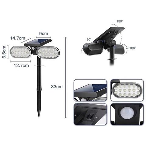 Faro 32 Led Luce Calda Faretto Pannello Solare Sensore Crepuscolare Per Giardino - Foto 6