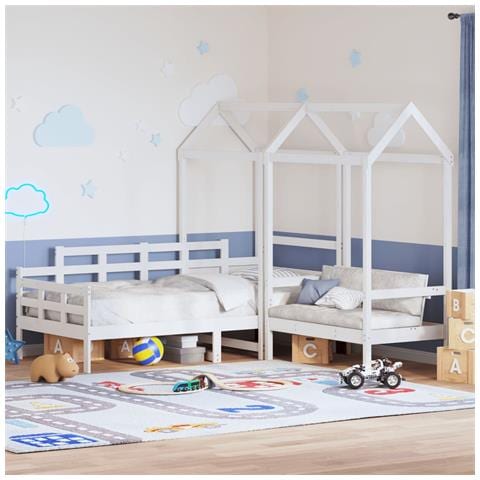 Set Dormeuse E Panca Con Tetto Bianco 90x190cm Massello Pino - Foto 8
