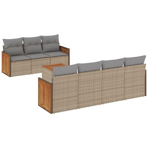Set Divano da Giardino 8 pz con Cuscini Beige in Polyrattan - Foto 1