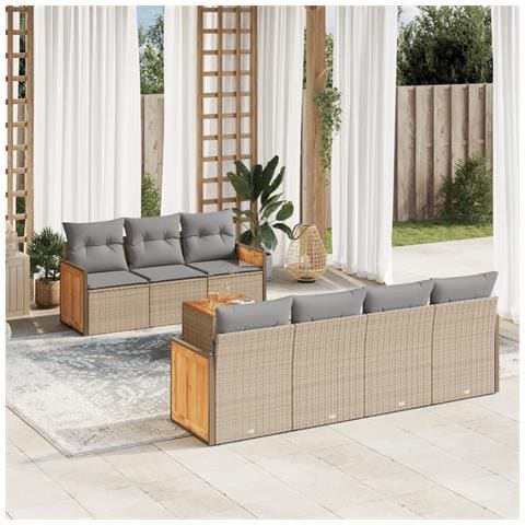 Set Divano da Giardino 8 pz con Cuscini Beige in Polyrattan - Foto 10