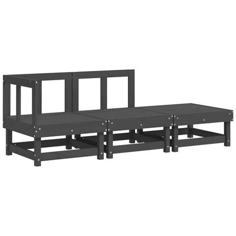 Set Salotto Da Giardino 3 Pz Grigio In Legno Massello Di Pino - Foto 2