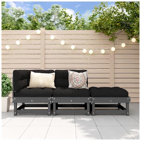 Set Salotto Da Giardino 3 Pz Grigio In Legno Massello Di Pino - Foto 1