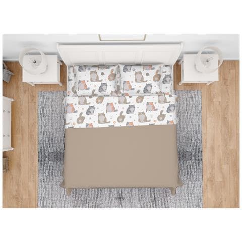 Completo Lenzuola Letto In 100% Cotone Made Italy Disegno Gatti 25gi Piazza E Mezza Gatti 25gi - Foto 1