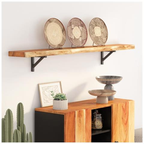 Mensola Muro 140x20x3,8cm Rettangolare Legno Acacia Bordi Vivi - Foto 1