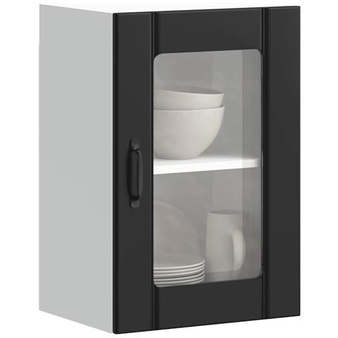 Pensile Da Cucina Con Porta In Vetro Lucca Nero - Foto 1