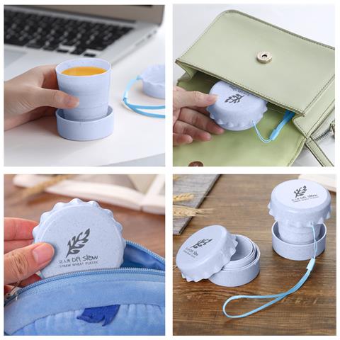 Bicchiere Pieghevole In Fibre Naturali 130ml. Realizzato In Canna Da Frumento, Con Lanyard Per Appendere. - Foto 3