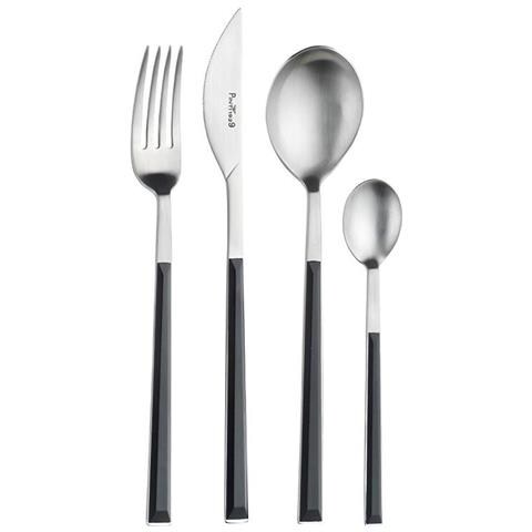 Sushi Pro Set 24 posate da tavola in acciaio satinato con manico nero Confezione - Set da 24 Pezzi - 6 Posti Tavola - Confezione Regalo Made in Italy - Foto 1