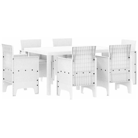 Set da Pranzo da Giardino 7 Pezzi con Cuscini Bianco Rattan Sintetico - Foto 1