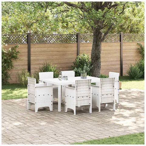 Set da Pranzo da Giardino 7 Pezzi con Cuscini Bianco Rattan Sintetico - Foto 2