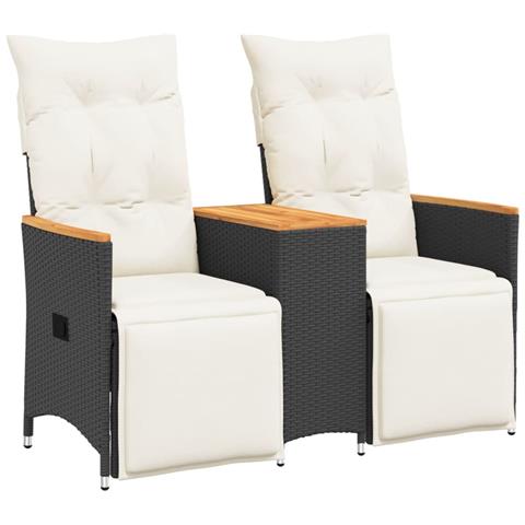 Divano Giardino Reclinabile 2Posti con Tavolino Nero Polyrattan - Foto 1