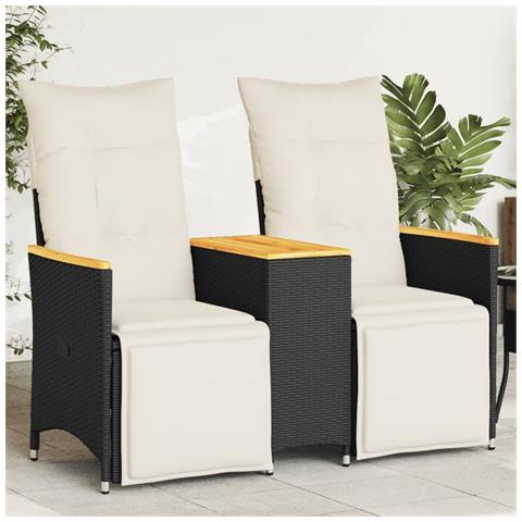 Divano Giardino Reclinabile 2Posti con Tavolino Nero Polyrattan - Foto 2