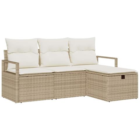 Set di Divani da Giardino 4 Pezzi con Cuscini Beige Rattan Poliestere, Divano da Giardino 2 Posti con Cuscini Beige Rattan Poliestere - Foto 1