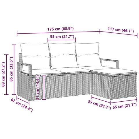Set di Divani da Giardino 4 Pezzi con Cuscini Beige Rattan Poliestere, Divano da Giardino 2 Posti con Cuscini Beige Rattan Poliestere - Foto 9