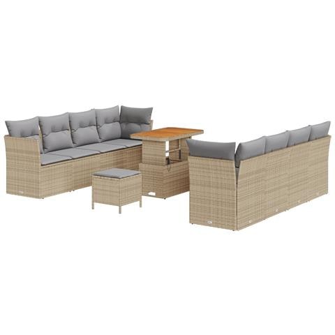 Set Divano da Giardino 11 Pezzi con Cuscini Beige Polyrattan Acacia, Set da Pranzo da Giardino 3 Pezzi con Cuscini Beige Polyrattan Acacia - Foto 1