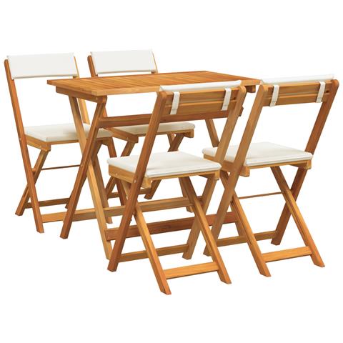 Set Bistro Pieghevole da 5 Pezzi con Cuscini in Legno Massello di Acacia - Foto 1