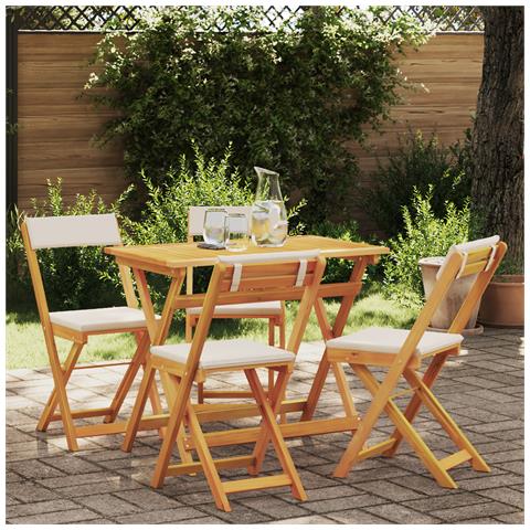 Set Bistro Pieghevole da 5 Pezzi con Cuscini in Legno Massello di Acacia - Foto 2