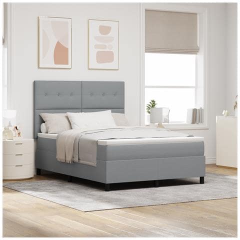 Letto con Rete con Materasso Grigio Chiaro 140x200 cm Tessuto - Foto 2