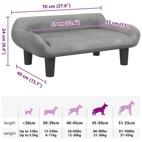 Lettino per Cani Grigio Chiaro 70x40x24 cm in Velluto - Foto 7