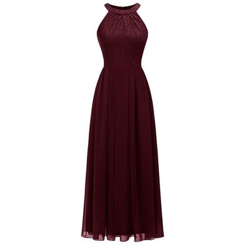 Abito In Pizzo E Chiffon Senza Maniche Borgogna Xl - Foto 1