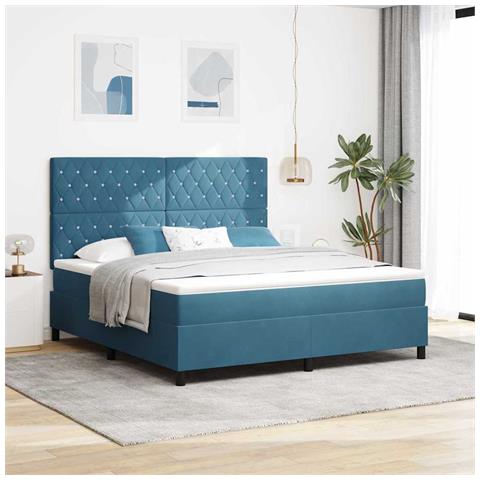Letto a molle con materasso Blu scuro 180 x 200 cm Velluto - Foto 2
