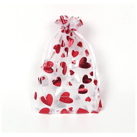 Sacchetti In Organza Con Stampa Cuore In Oro 13x18cm (50pz) - Sacchetti Con Coulisse - Foto 2