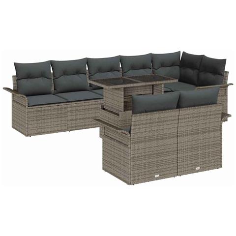 Set Divano da Giardino con cuscino 9 pcs Grigio Poly Rattan - Foto 1