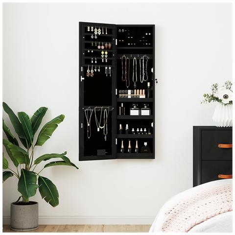 Armadio Portagioie a Specchio con Luci LED a Parete Nero - Foto 2