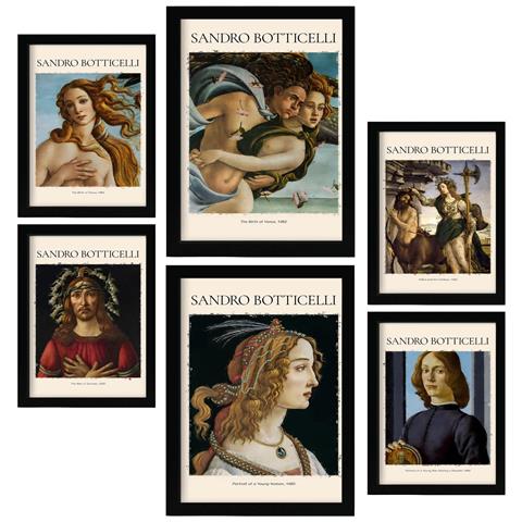 Set Di 6 Stampe Collezione Di 2 Opere D'arte Di Sandro Botticelli, Quadri Decorativi Per Il Tuo Soggiorno, Stampe Artistiche Da Parete Per La Casa A3 & A4 Senza Cornice - Foto 1