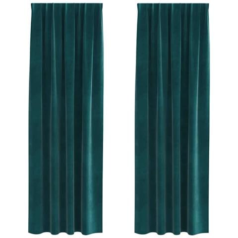 Tende con tende 2 pcs Verde scuro 140 x 245 cm Velluto - Foto 1