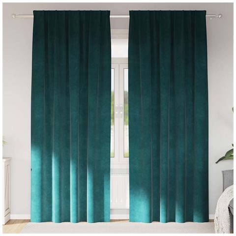 Tende con tende 2 pcs Verde scuro 140 x 245 cm Velluto - Foto 2