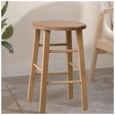 Sgabello H 47 Cm In Legno Noce Chiaro Con Seduta Rotonda E Gambe Dritte - Foto 1