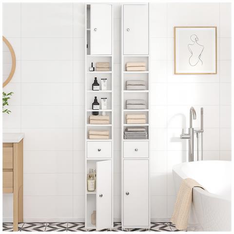 Armadio Da Bagno Alto Mobiletto 2 Ante E 1 Cassetto Bianco Armadietto 20x180 Cm - Foto 2
