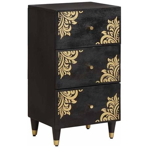 Credenza Nero 40 x 33 x 75 cm Legno di mango massello - Foto 1