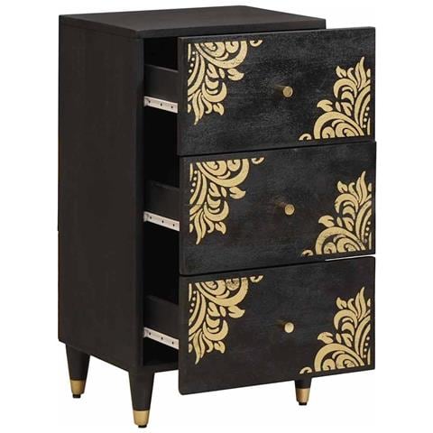 Credenza Nero 40 x 33 x 75 cm Legno di mango massello - Foto 2