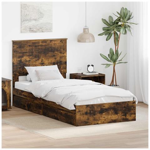 Letto con Contenitore Rovere fumé 90 x 190 cm Legno multistrato - Foto 2