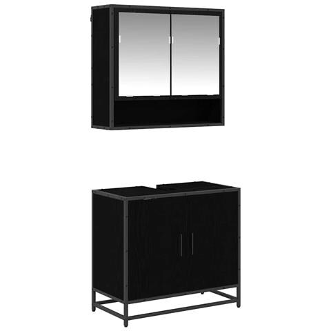 Set di mobili per il bagno 2 pcs Rovere Nero Legno multistrato - Foto 1