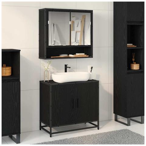 Set di mobili per il bagno 2 pcs Rovere Nero Legno multistrato - Foto 2
