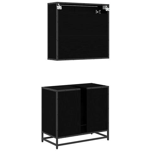 Set di mobili per il bagno 2 pcs Rovere Nero Legno multistrato - Foto 9