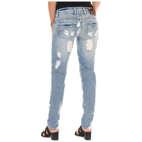 Pantaloni Lunghi In Denim Effetto Strappato Con Chiffon D012929-d024 Donna - Foto 2