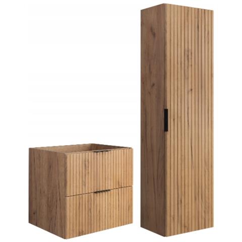 | Set di mobili da bagno - Marron Mat - Chêne Craft | 60/57/46 cm & 35/136/27 cm | Mobili sottolavabo, mobili da bagno, armadio alto, mobile da bagno - Foto 1