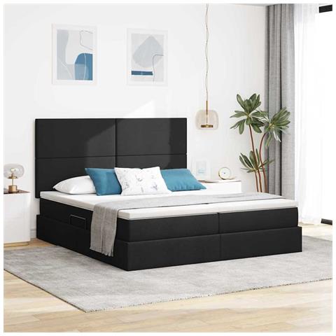 Letto con luci a strisce a LED Nero 200 x 200 cm Tessuto - Foto 2
