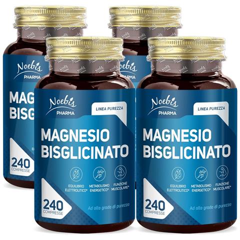 Magnesio Bisglicinato 240 Compresse - Alta Biodisponibilità e Tollerabilità - Energia, Muscoli e Sistema Nervoso (Confezione quadrupla) - Foto 1
