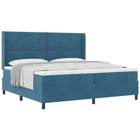 Letto a molle con materasso Blu 200 x 200 cm Velluto - Foto 1