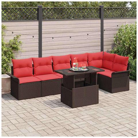 Set Divano da Giardino con cuscino 7 pcs Marrone Poly Rattan - Foto 2