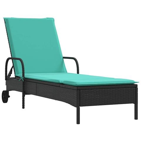 Lettino prendisole con ruote e Cuscino in Polyrattan Nero - Foto 1