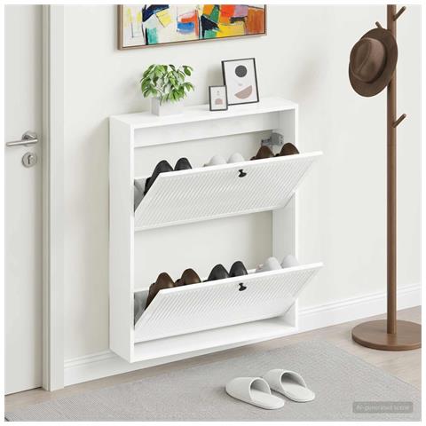 Mobiletto per Scarpe da Muro EDE 71 x 17 x 86 cm Bianco Lucido - Foto 2