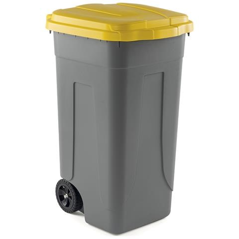 Bidone Carrellato Per Raccolta Differenziata Grigio Lt. 100 Con Coperchio - Giallo - Foto 1